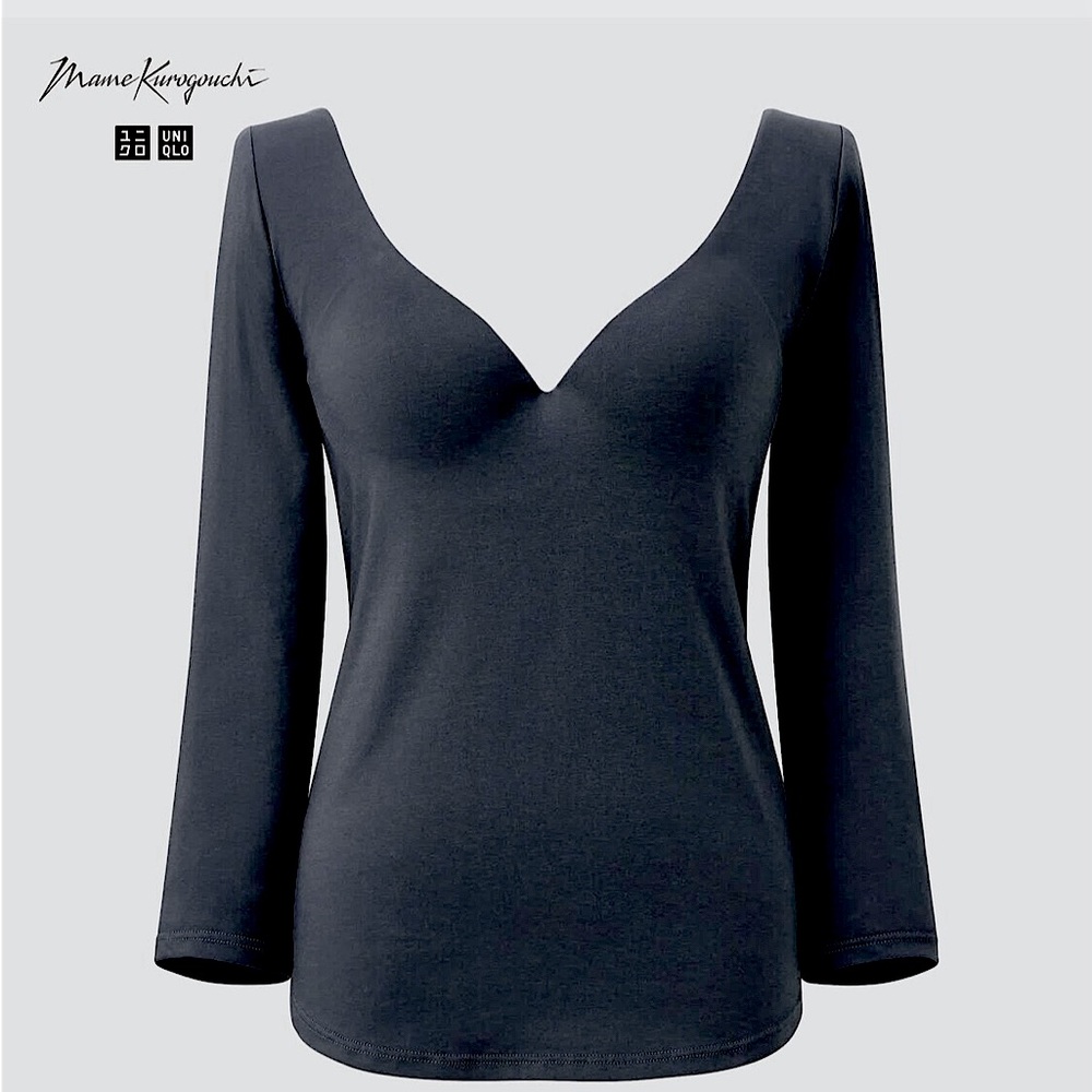 Uniqlo Women's Deep V-Neck Long Sleeve Top - Dark Navy